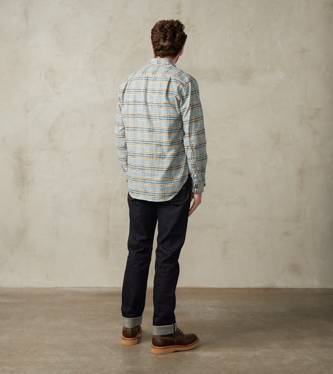 Japanese Slubbed Twill Check Camper - Sky Blue