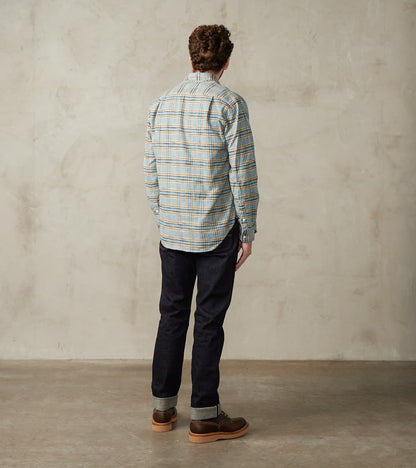 Japanese Slubbed Twill Check Camper - Sky Blue