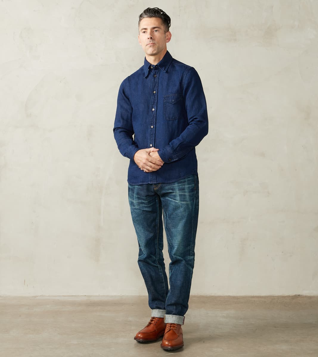 American Camp Shirt - Natural Indigo Linen Cotton Selvedge Denim