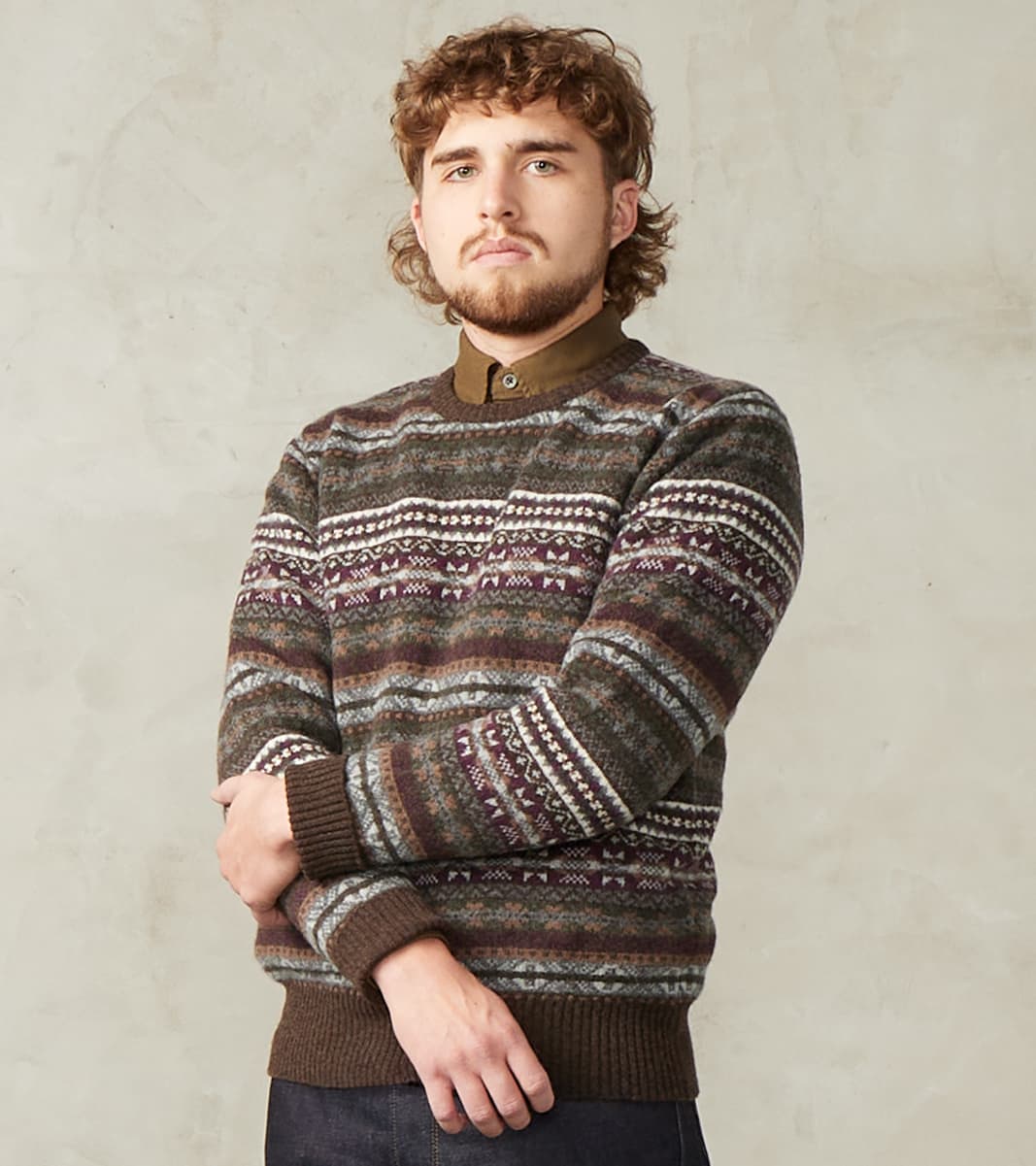 William Lockie x Division Road Fair Isle Lambswool Crewneck - Cocoa