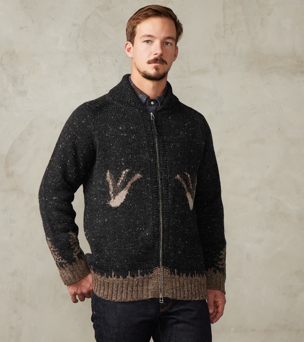 Outclass x DR Peruvian Wool Knit Goose Zip Cardigan - Charcoal