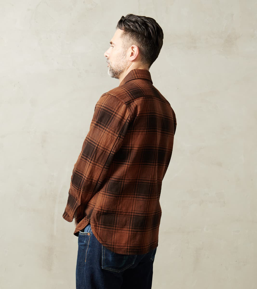 Amami Dorozome Mud Dyed Heavy Flannel Check Workshirt - Brown