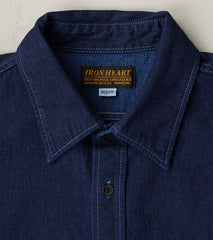 Iron Heart 353-BLU - Work Shirt - 10oz Selvedge Indigo Denim Overdyed Blue