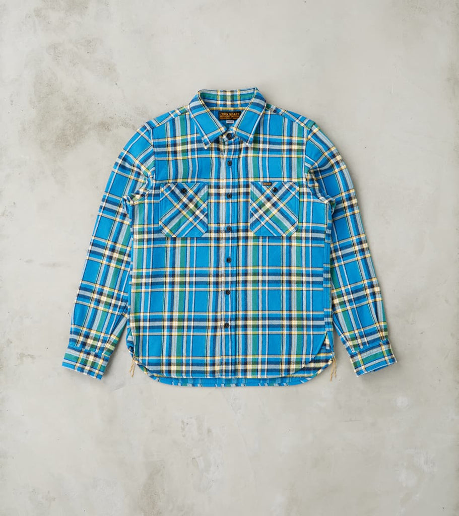 Iron Heart 376-BLU - Work Shirt - 12oz Ultra Heavy Flannel Tartan Chec…