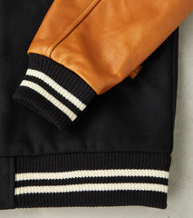 Varsity Jacket - Black Melton & Rust Leather