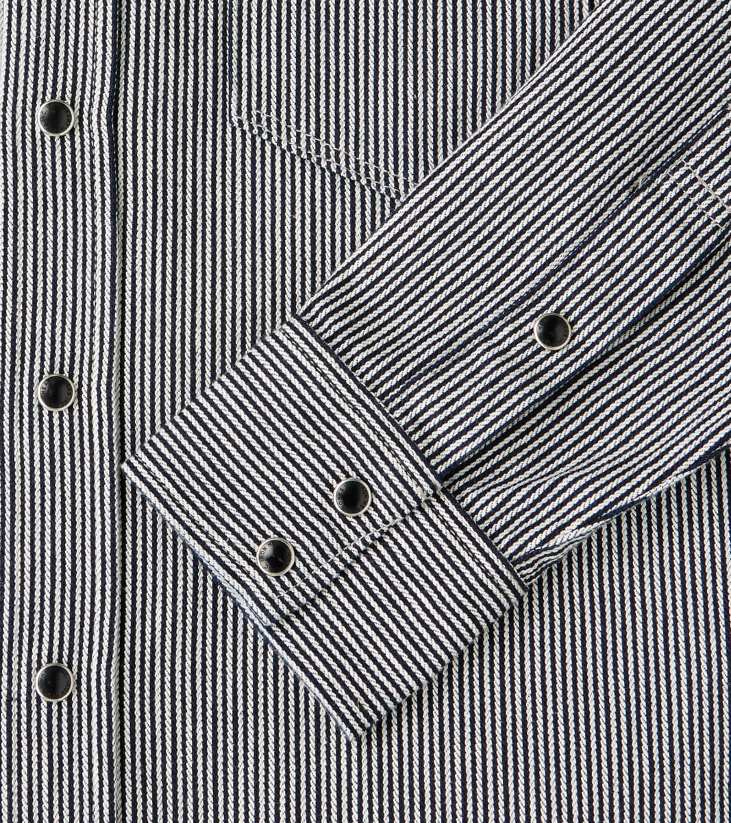 365-IND - Sawtooth Western - 8oz Herringbone Hickory Stripe Indigo