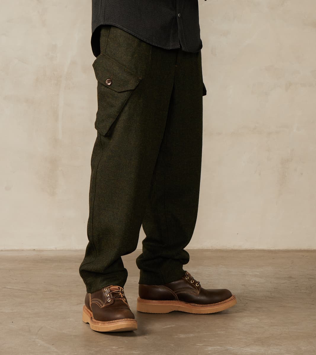 MotivMfg X DR Swiss Army Cargo Trousers - Abraham Moon® Forest Merino Twill  – Division Road, Inc.