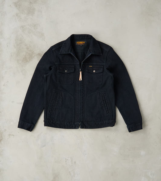 123J-OD - Work Jacket - 14oz Broken Twill Selvedge Denim Indigo Overdyed Black