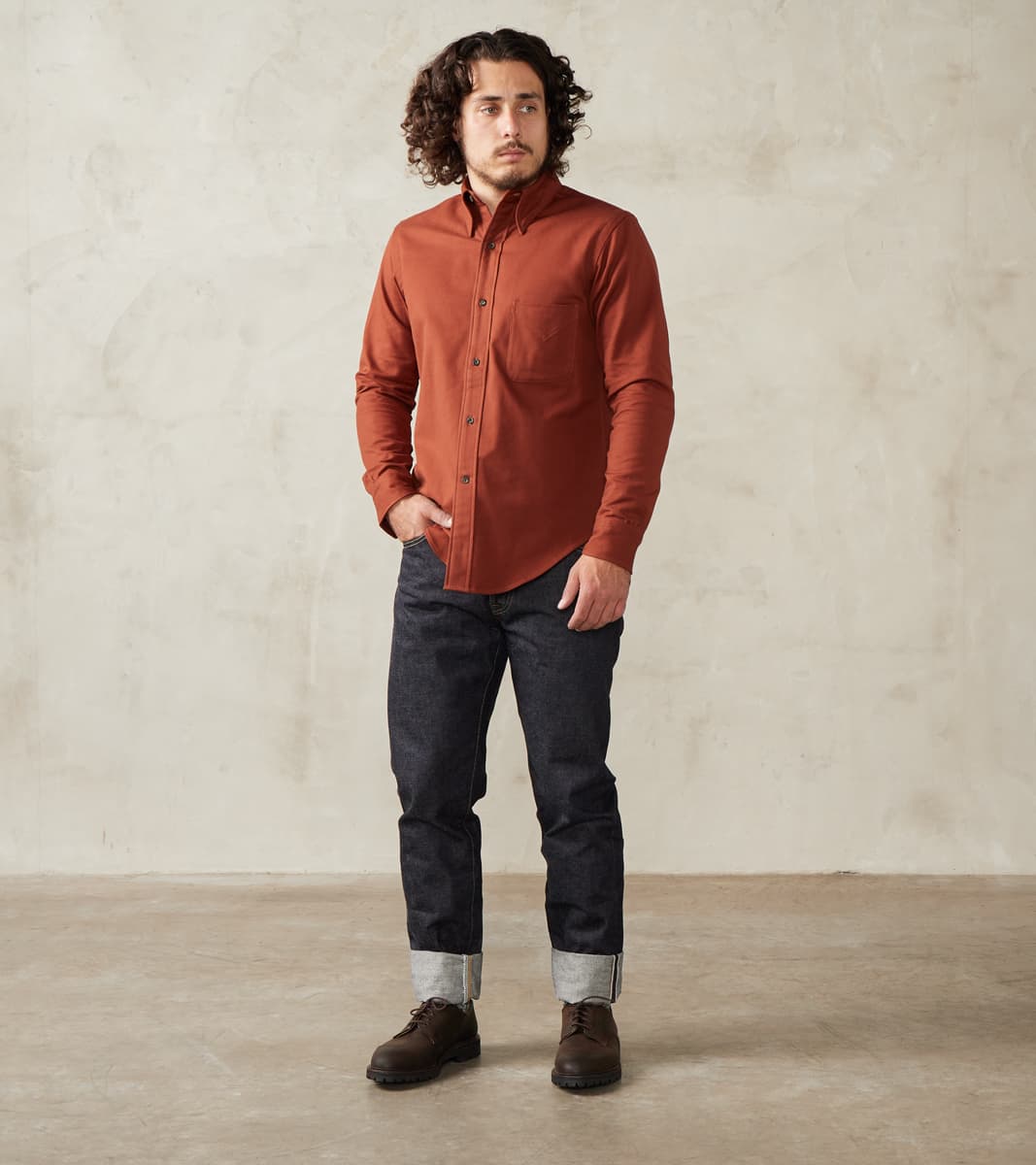 MotivMfg x DR French Draftsman Shirt - Rust Japanese Military Twill Fl…