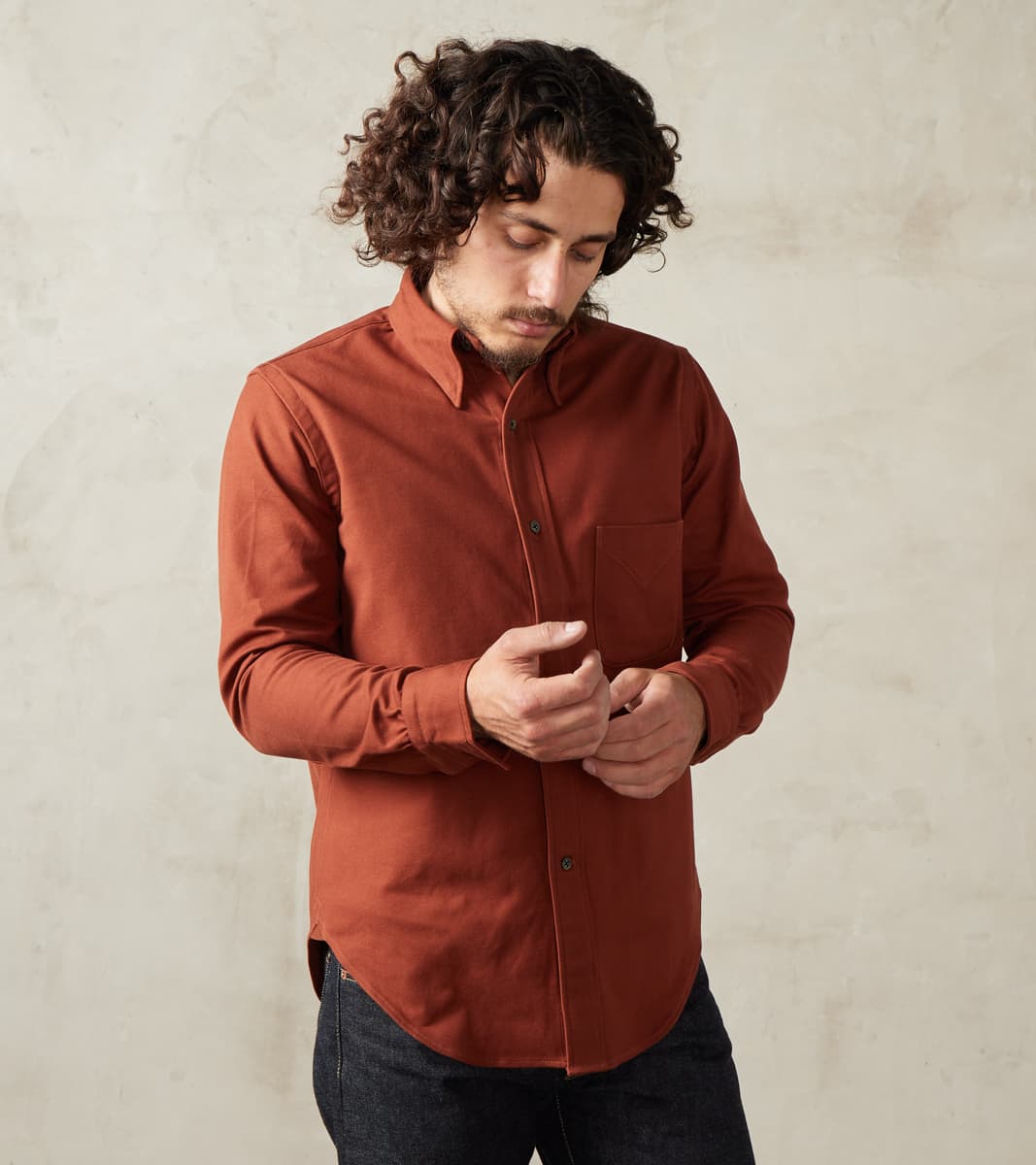 French Draftsman Shirt - Rust Japanese Military Twill Flannel