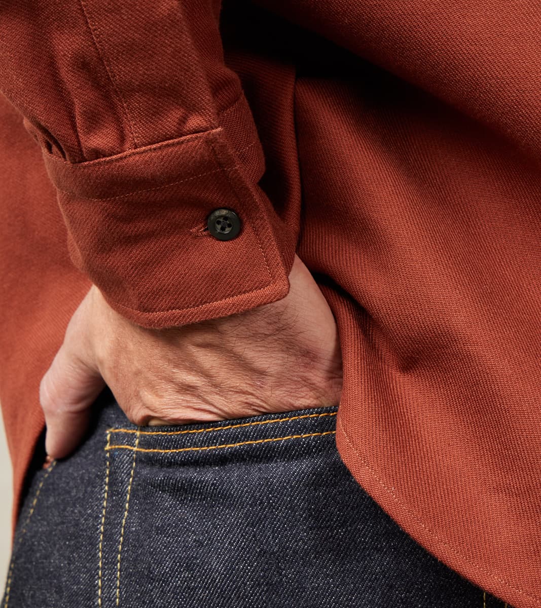 French Draftsman Shirt - Rust Japanese Military Twill Flannel