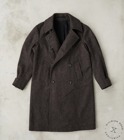 MotivMfg x DR Swiss Army Overcoat - Fox Brothers® Dark Walnut Brown Tw…