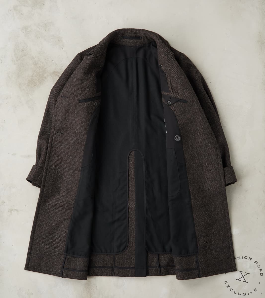 MotivMfg x DR Swiss Army Overcoat - Fox Brothers® Dark Walnut Brown Tw…