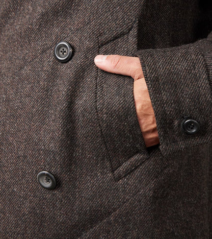 Swiss Army Overcoat - Fox Brothers® Dark Walnut Brown Tweed Twill