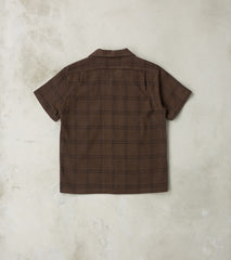 Division Road Studio D'Artisan Amami Dorozome Mud Dyed Sashiko Check Short Sleeve Shirt - Dark Brown