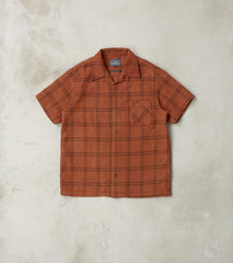 Division Road Studio D'Artisan Amami Dorozome Mud Dyed Sashiko Check Short Sleeve Shirt - Brown