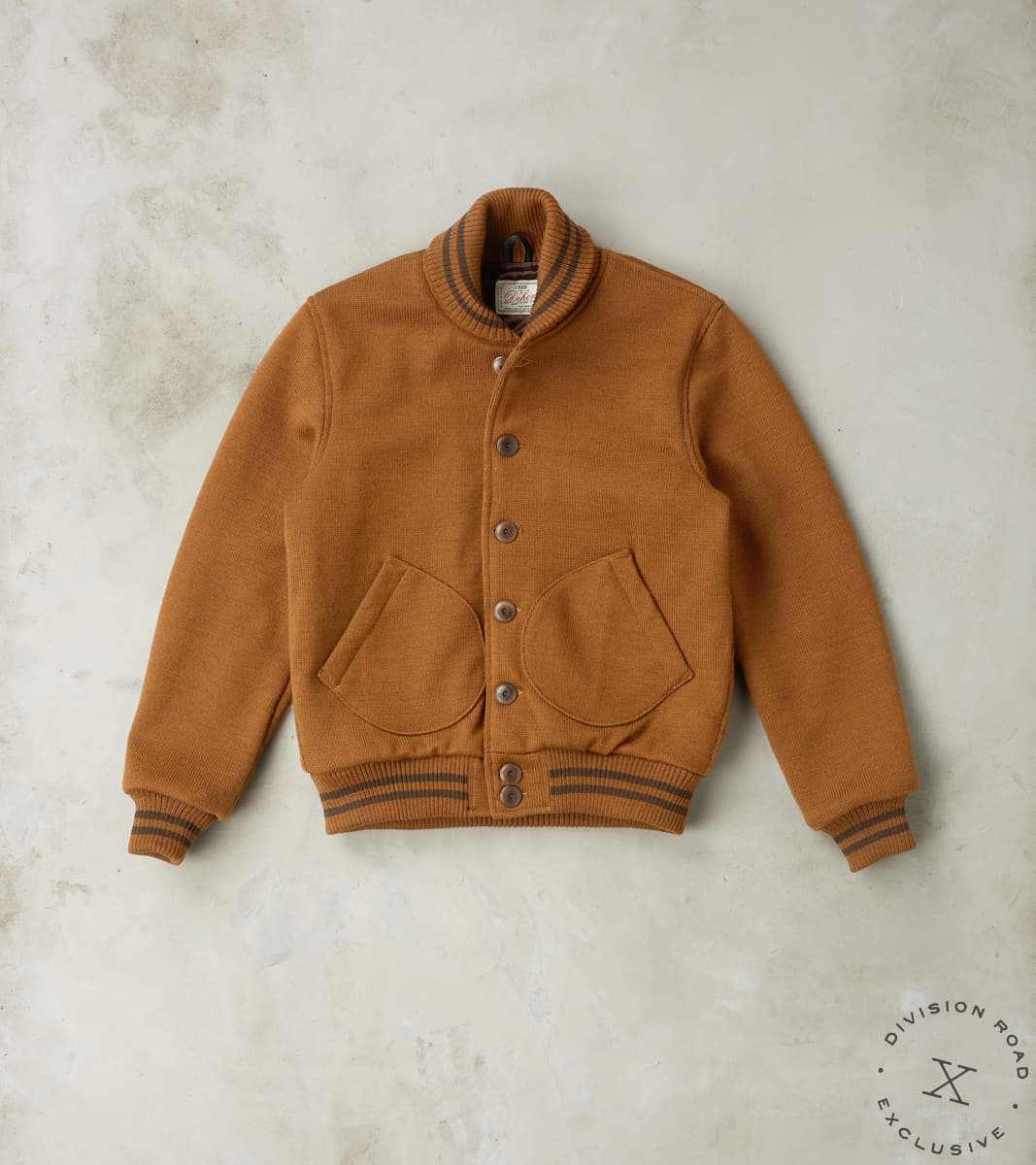 Division Road Dehen 1920 x DR Letterman Club Knit Jacket - Whiskey