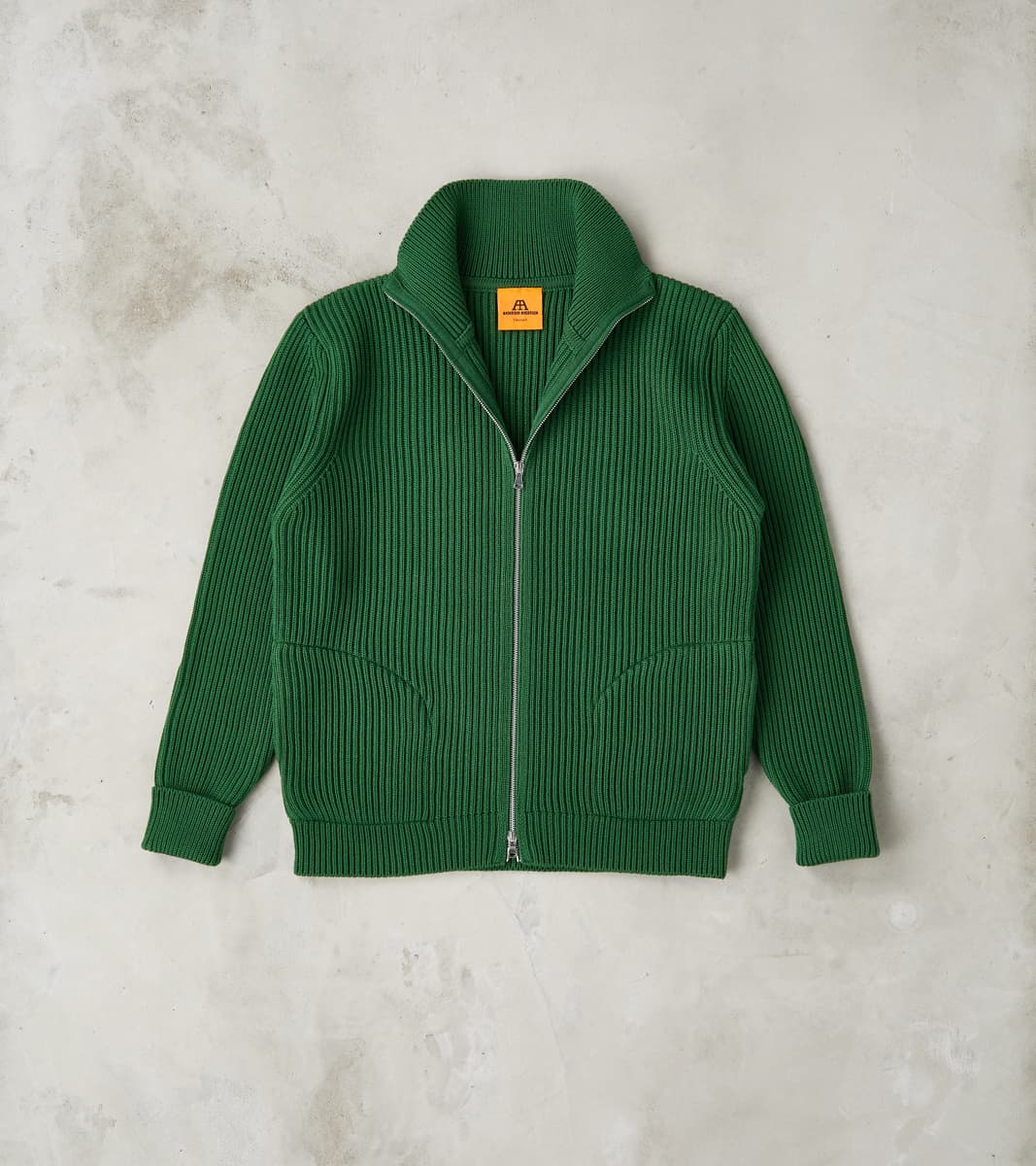 Andersen-Andersen Navy Full Zip Pocket Sweater - Green
