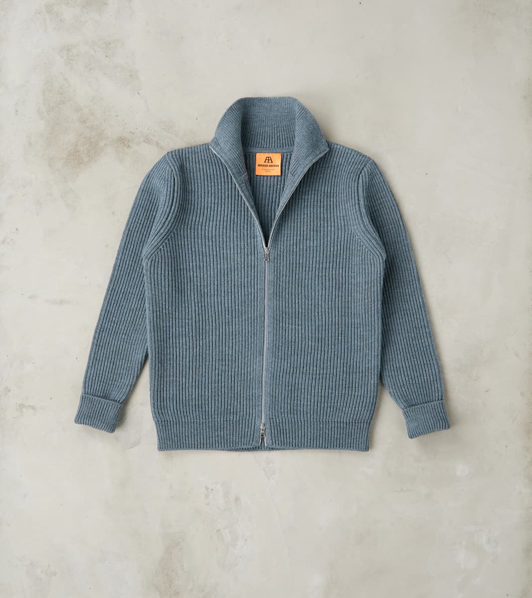 Andersen-Andersen Navy Full Zip Sweater - Light Indigo