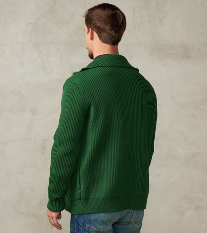 Navy Full Zip Pocket Sweater - Green