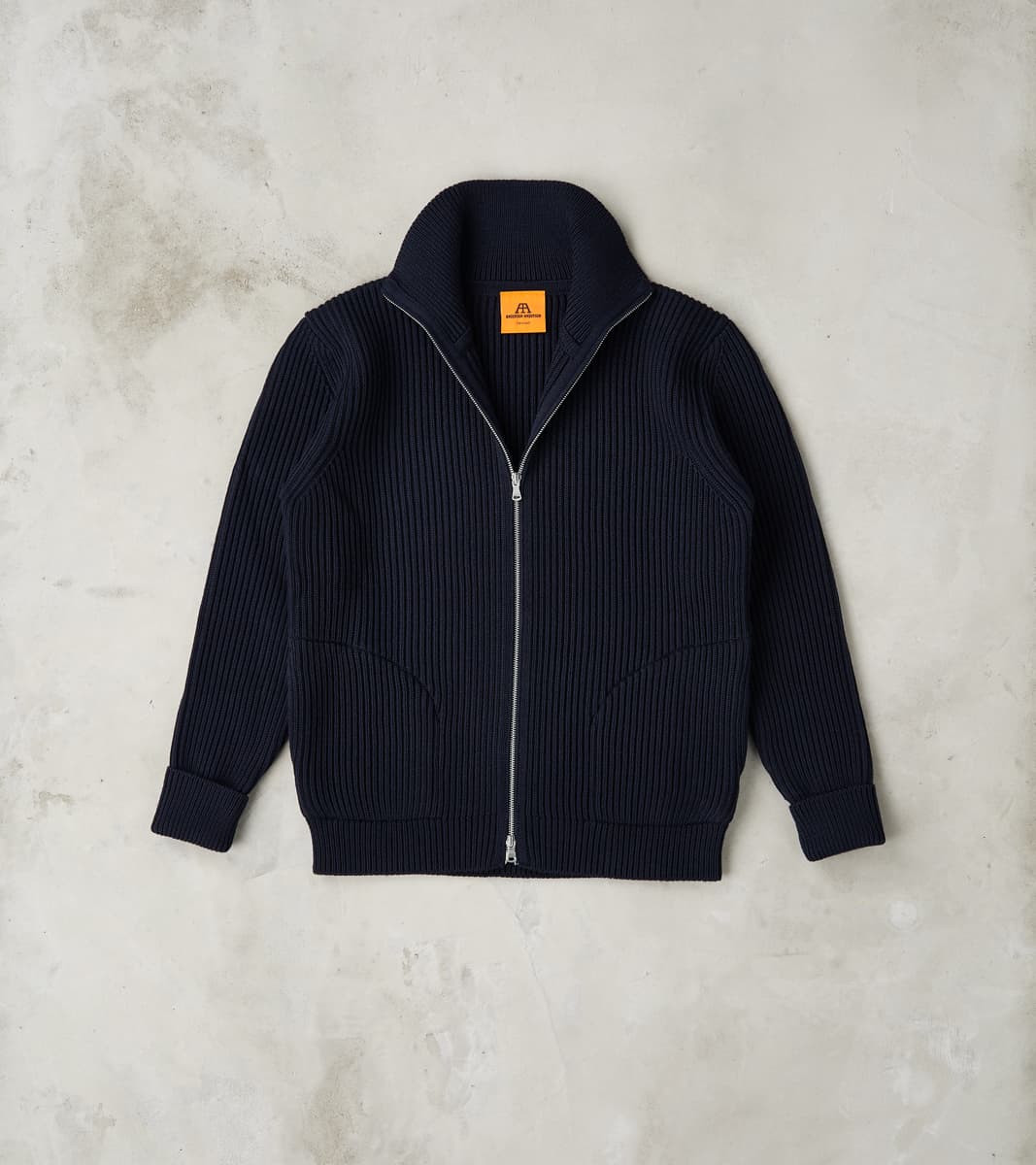Andersen-Andersen Navy Full Zip Pocket Sweater - Navy