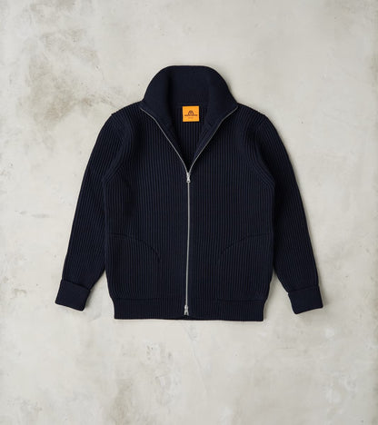 Andersen-Andersen Navy Full Zip Pocket Sweater - Navy