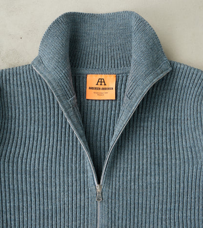 Navy Full Zip Sweater - Light Indigo