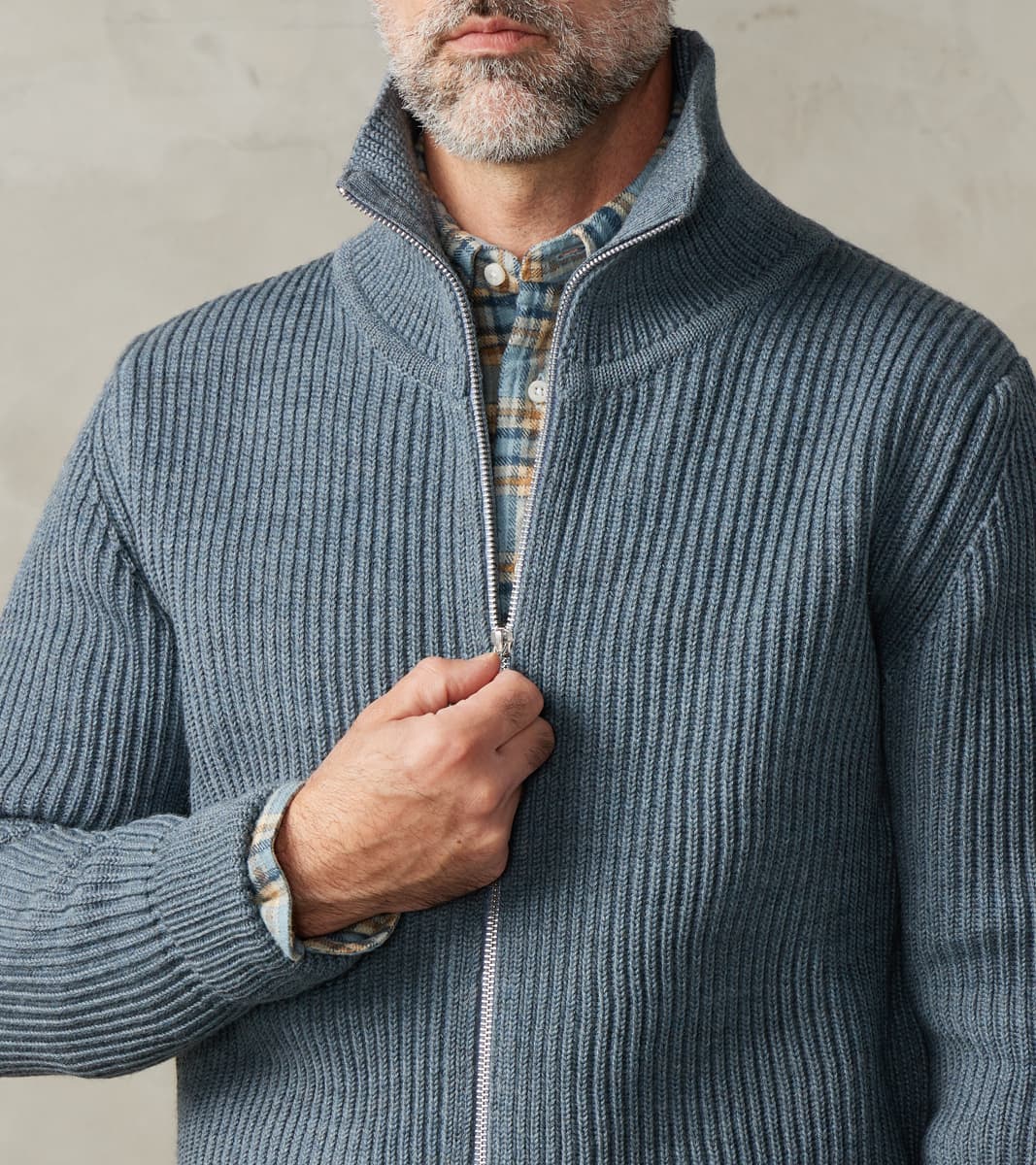 Navy Full Zip Sweater - Light Indigo