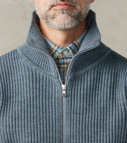 Navy Full Zip Sweater - Light Indigo