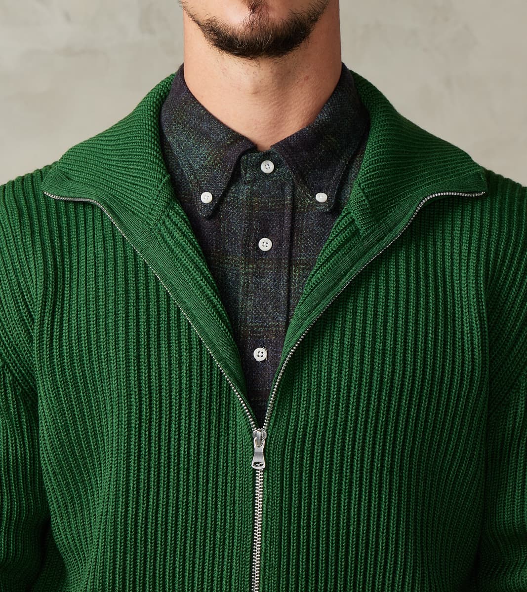 Navy Full Zip Pocket Sweater - Green