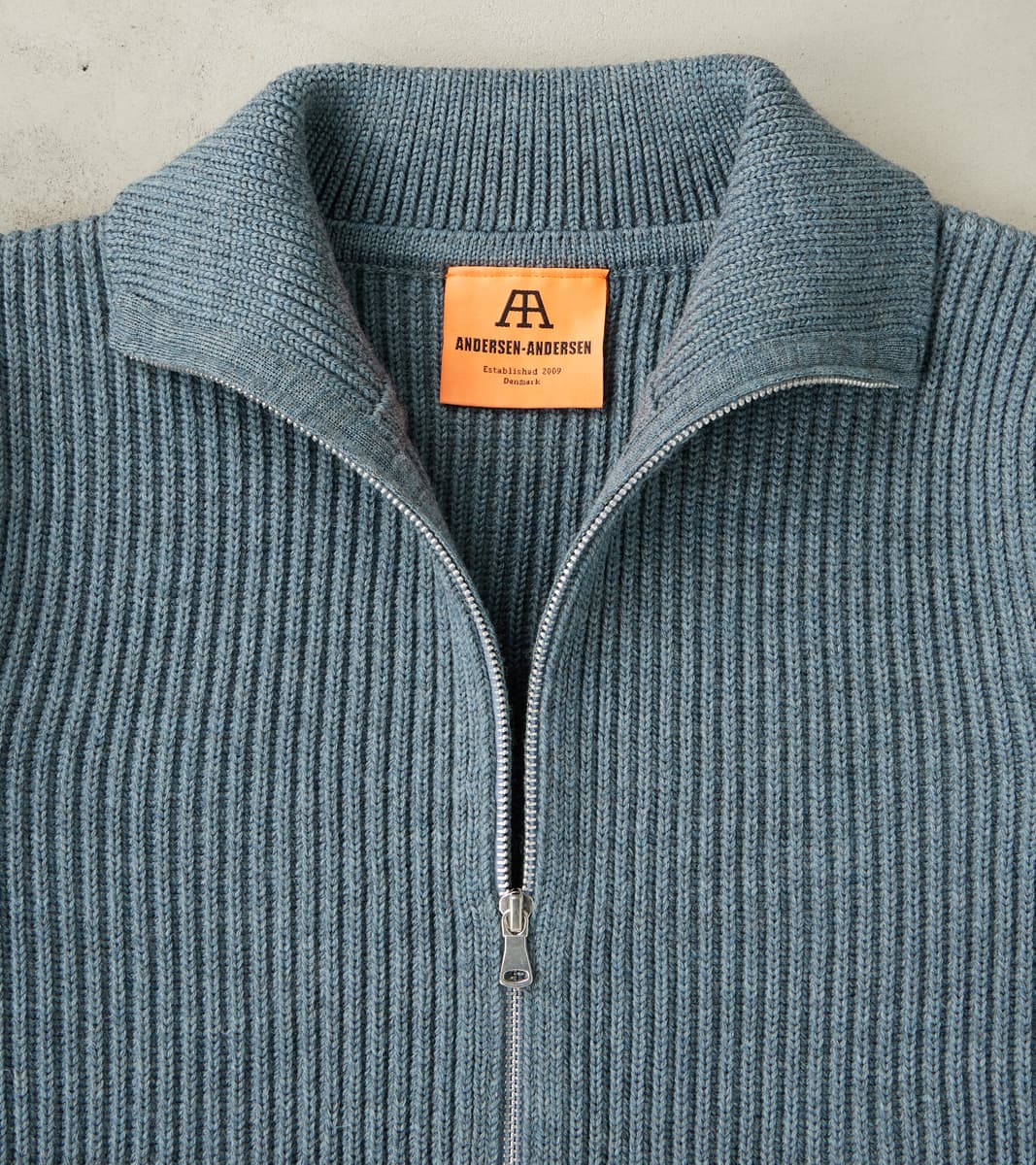 Navy Full Zip Sweater - Light Indigo