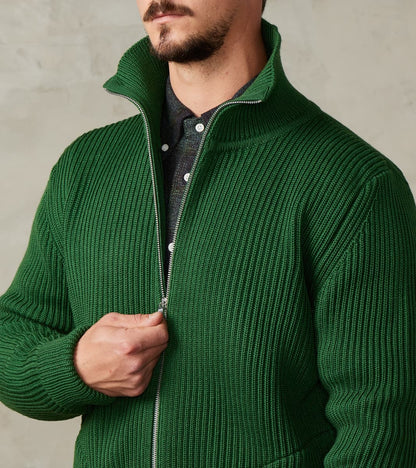 Navy Full Zip Pocket Sweater - Green