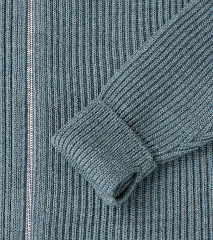 Navy Full Zip Sweater - Light Indigo