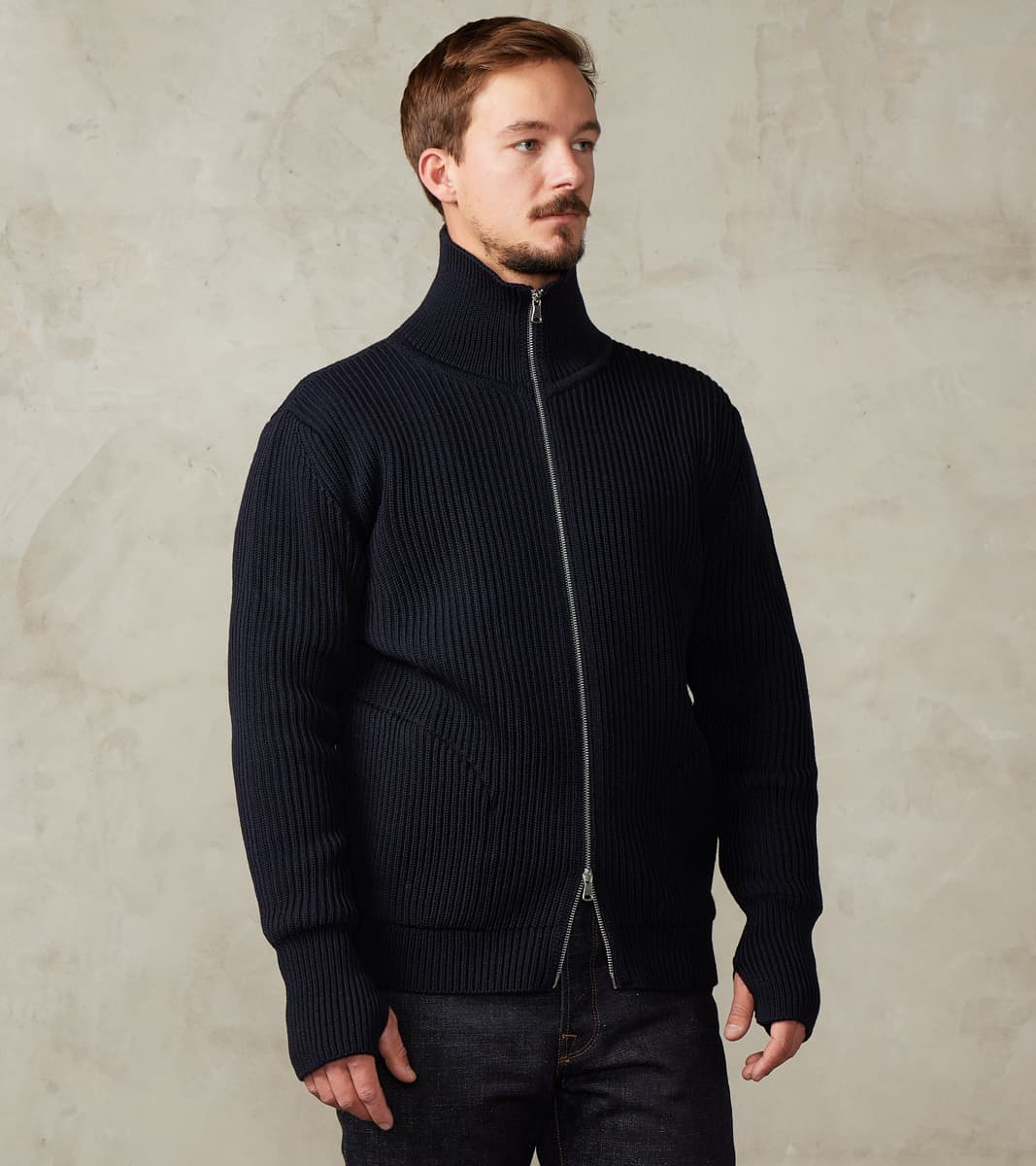 Navy Full Zip Pocket Sweater - Navy