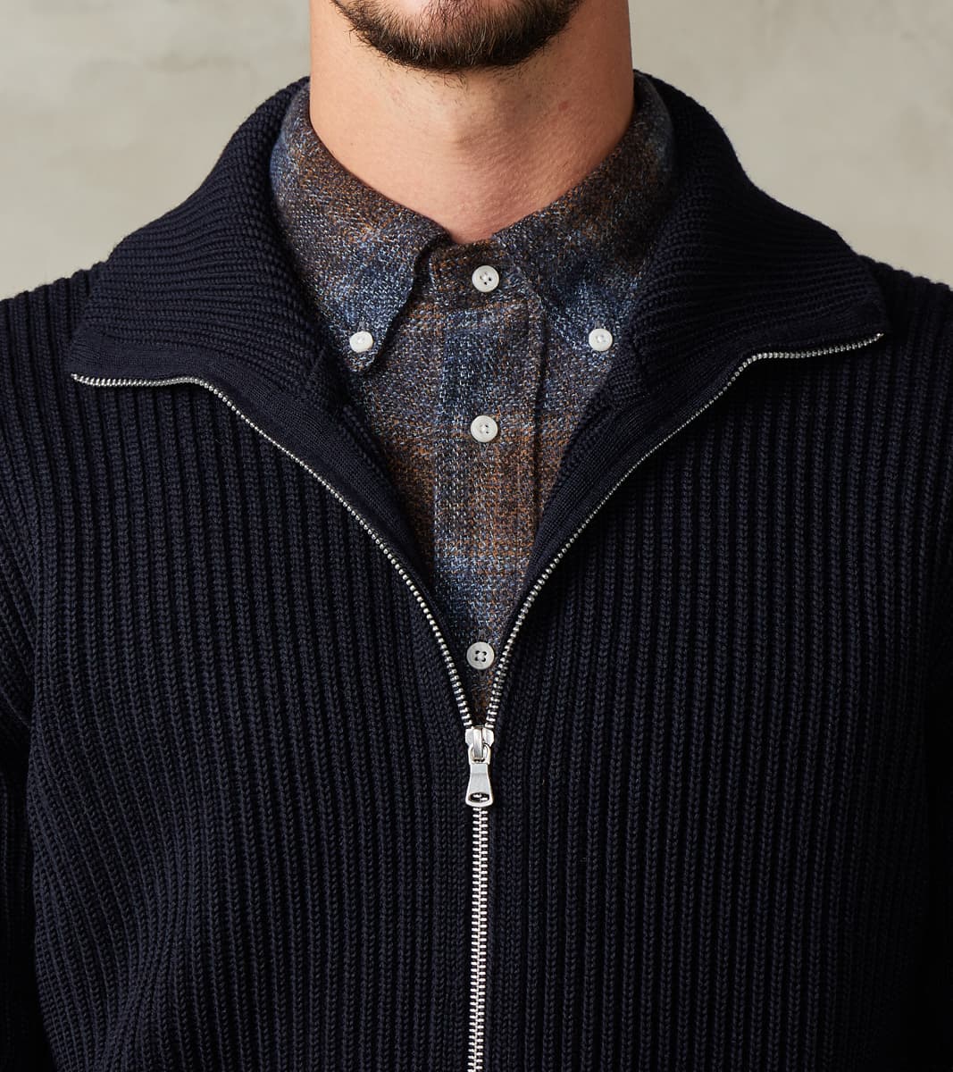 Navy Full Zip Pocket Sweater - Navy