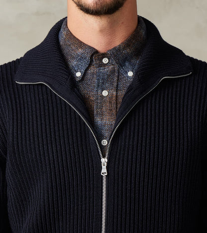 Navy Full Zip Pocket Sweater - Navy