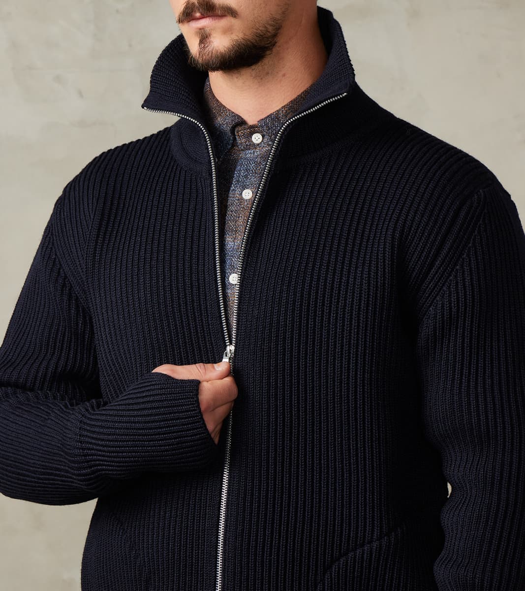 Navy Full Zip Pocket Sweater - Navy