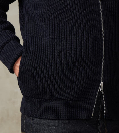 Navy Full Zip Pocket Sweater - Navy