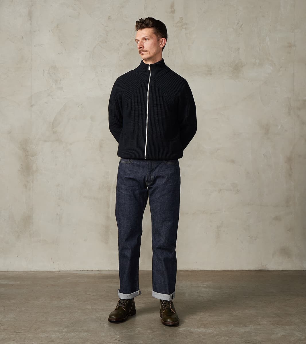 Signature Drivers Zip Solid Wool Yarn Knit - Navy