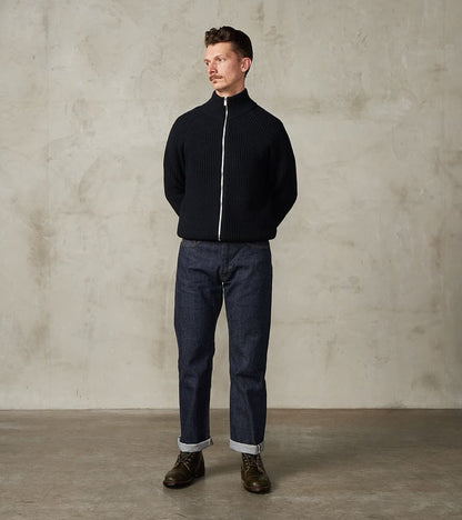 Signature Drivers Zip Solid Wool Yarn Knit - Navy