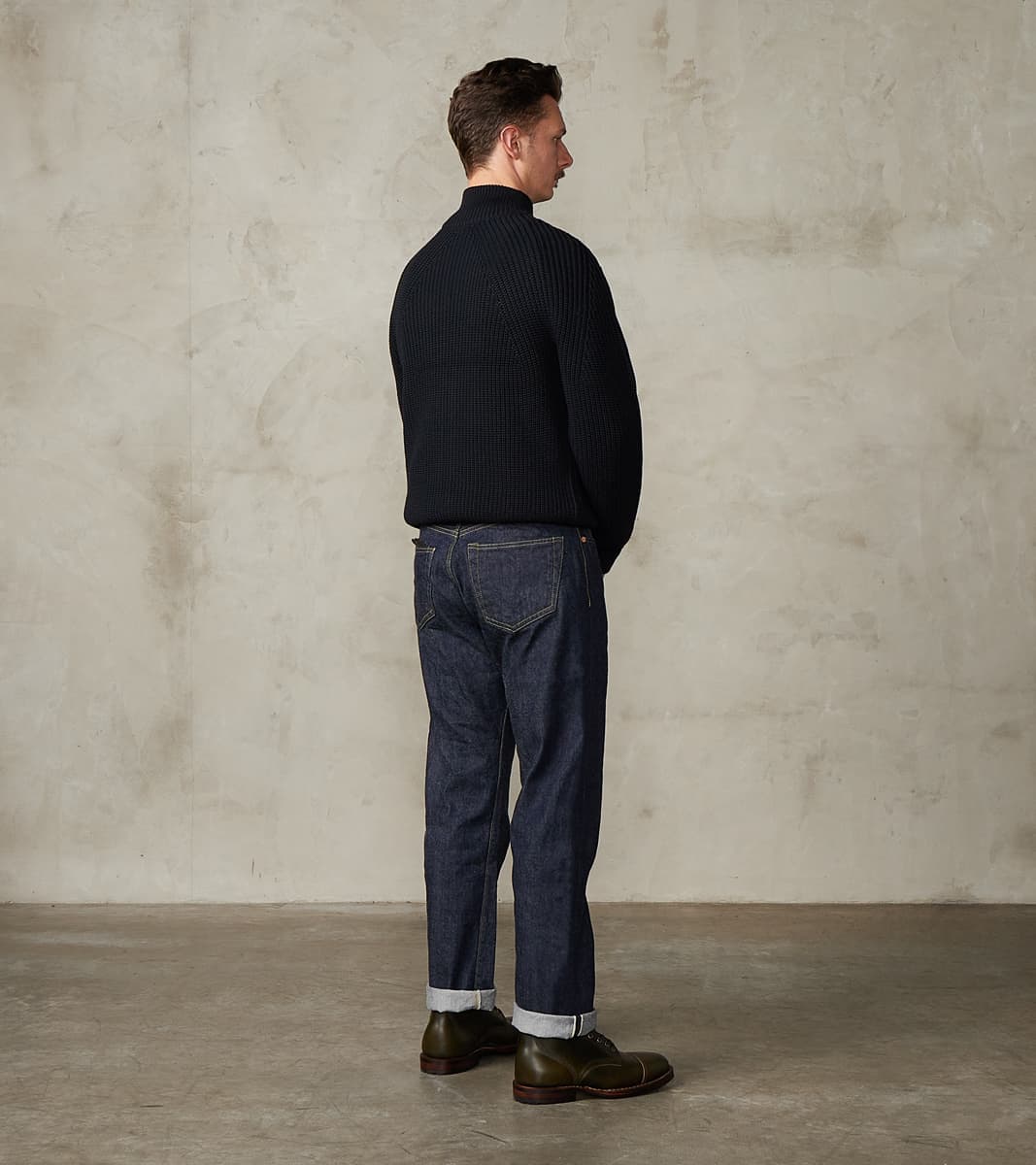 Signature Drivers Zip Solid Wool Yarn Knit - Navy