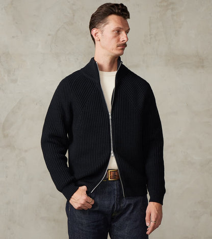 Batoner Signature Drivers Zip Solid Wool Yarn Knit - Navy