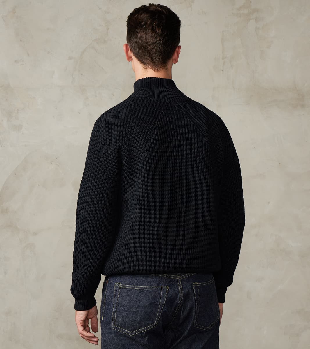 Signature Drivers Zip Solid Wool Yarn Knit - Navy