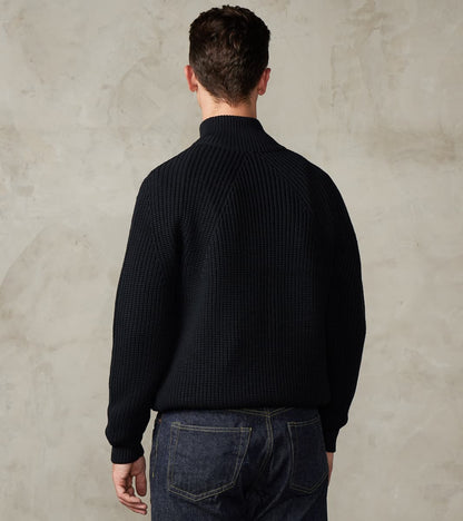 Signature Drivers Zip Solid Wool Yarn Knit - Navy