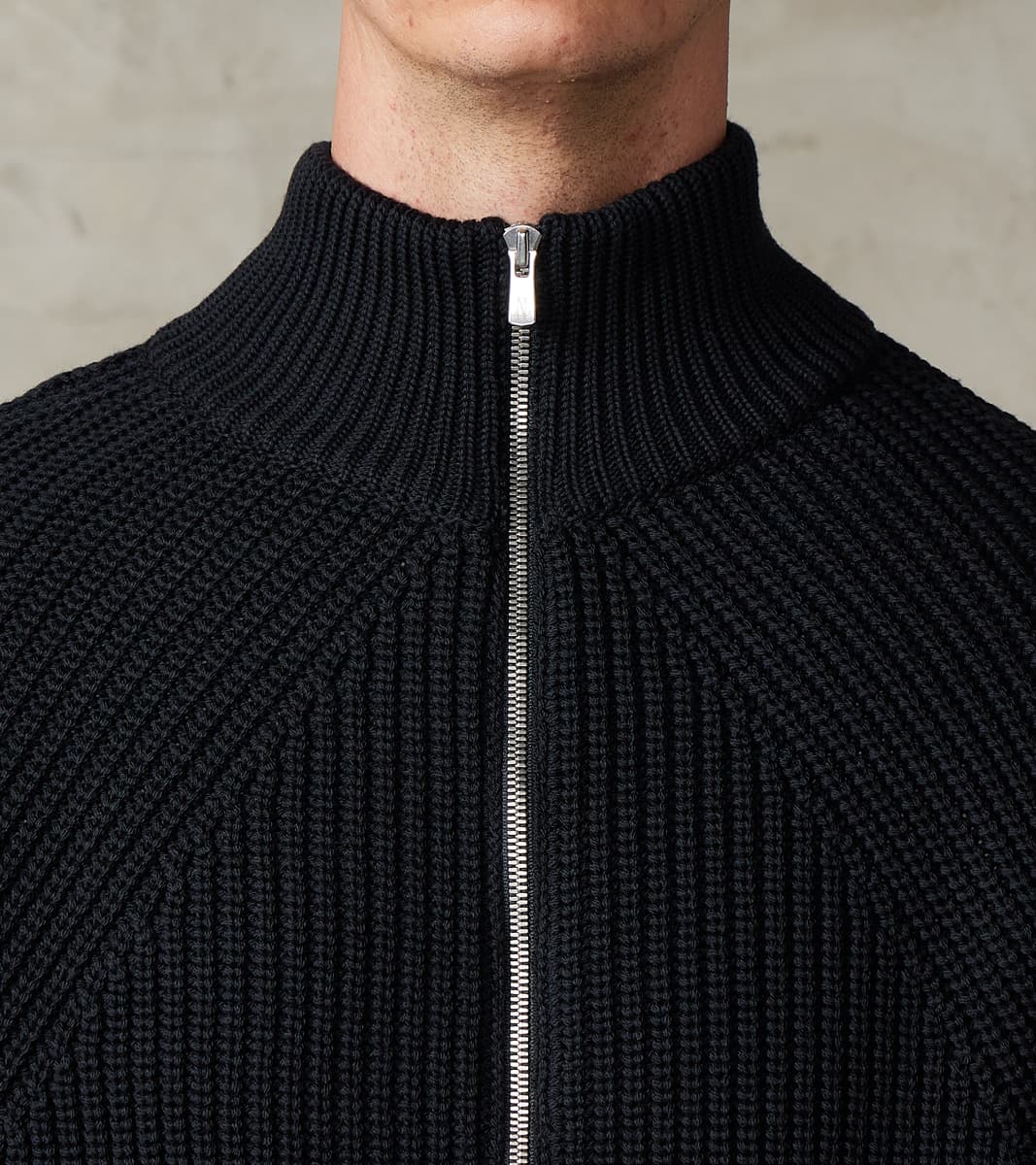 Signature Drivers Zip Solid Wool Yarn Knit - Navy