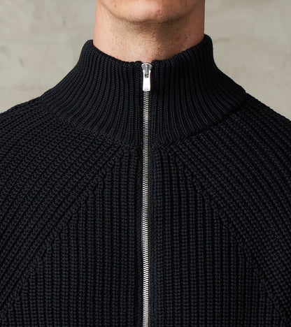 Signature Drivers Zip Solid Wool Yarn Knit - Navy