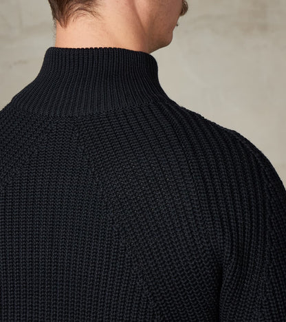 Signature Drivers Zip Solid Wool Yarn Knit - Navy