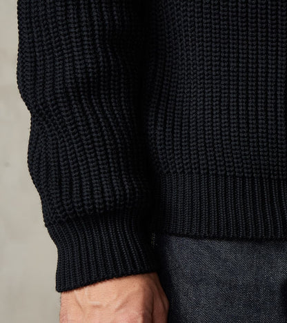 Signature Drivers Zip Solid Wool Yarn Knit - Navy