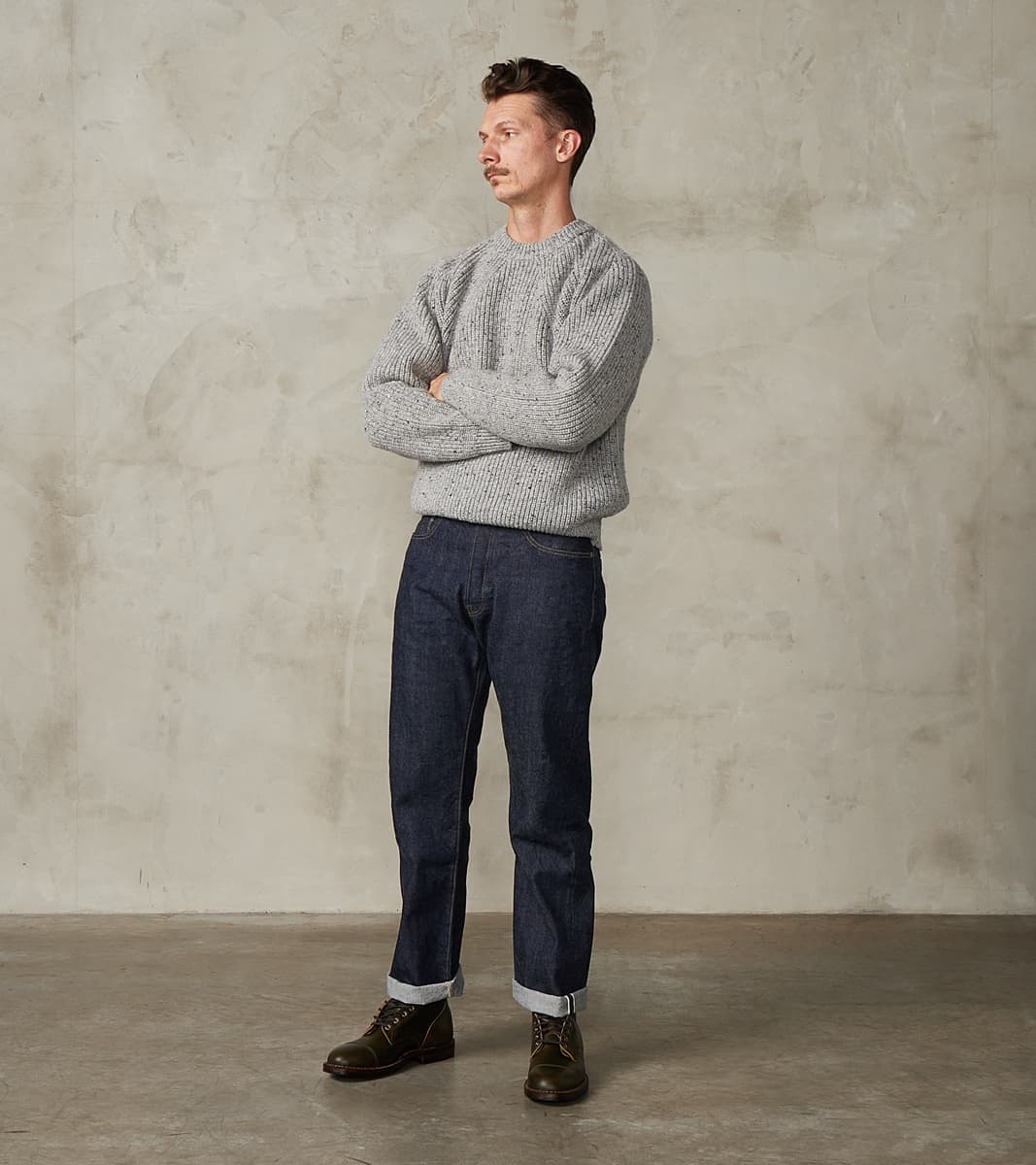Signature Crew Neck Donegal Yarn Knit - Grey