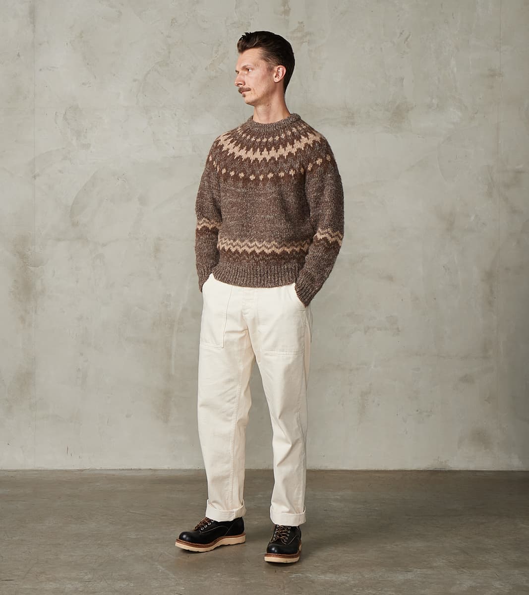 Nordic Crew Neck Alpaca Yarn Knit - Brown